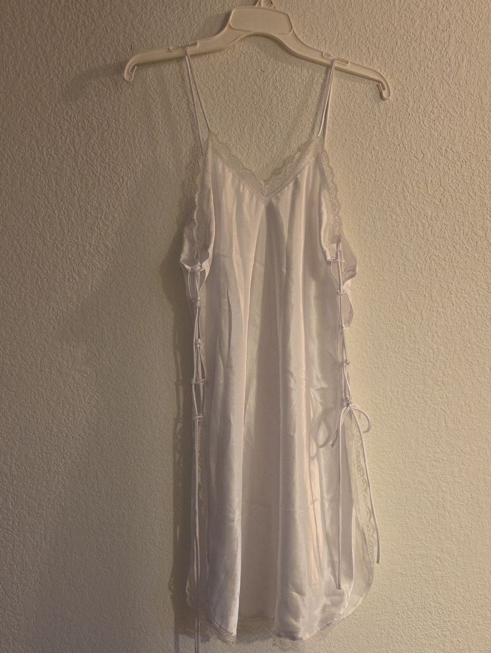 White Satin Lace-Trim Side Tie Sleepwear